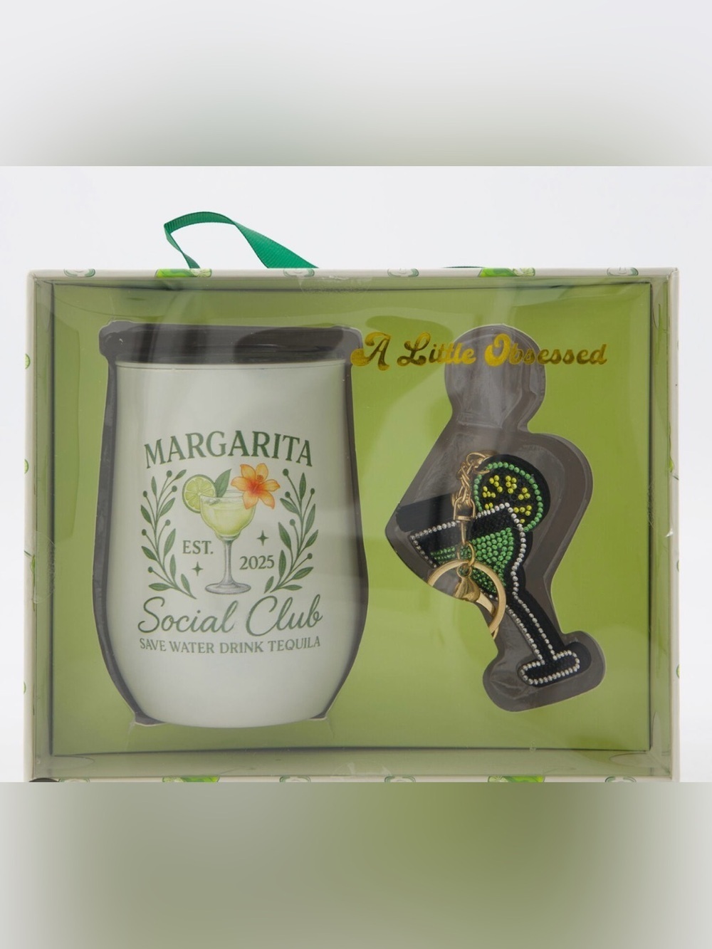 Margarita Gift Set 12oz Stainless Steel Tumbler & Lime Charm Keychain NWT
